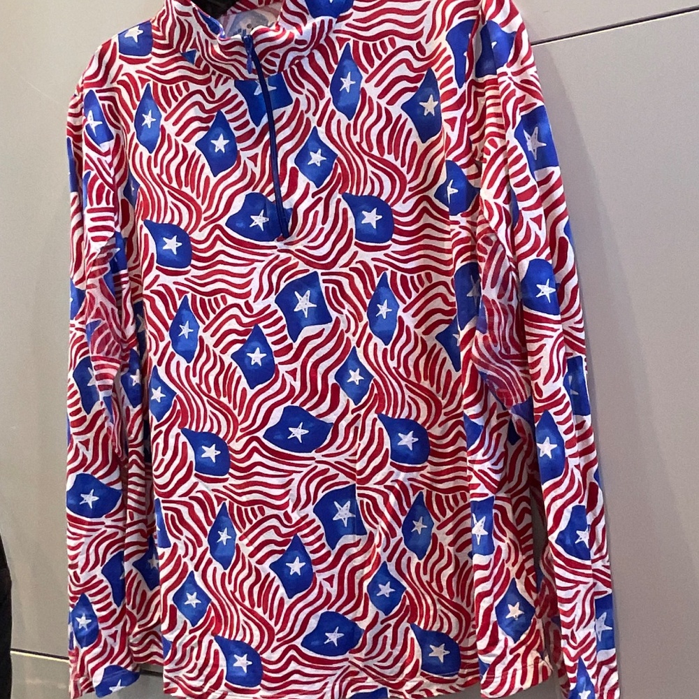 IBKUL MOCK NECK LONG SLEVE UPF+50 1/4 ZIP RED WHITE AND BLUE